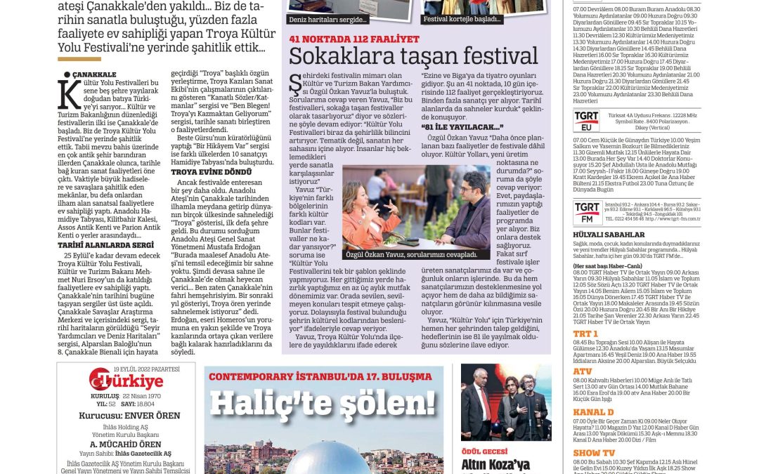 19 Eylül 2022 – TÜRKİYE “Sanat Tarihle Buluştu”
